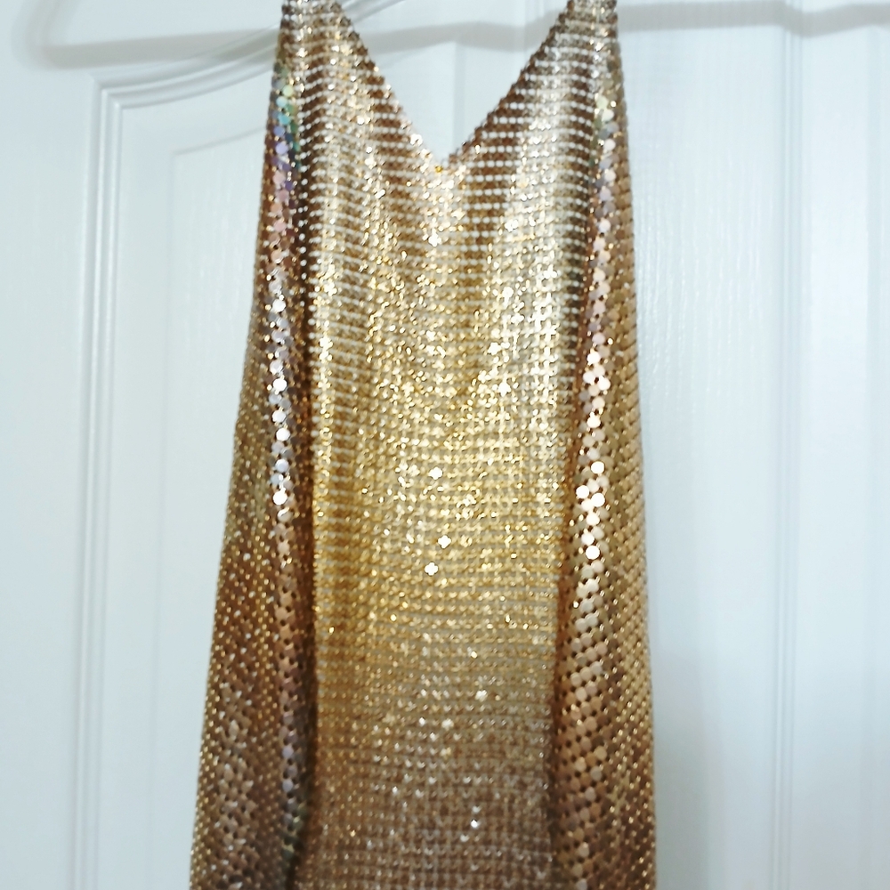 Vintage NOIR Y2K Gold Metallic Chainmail Crop Top